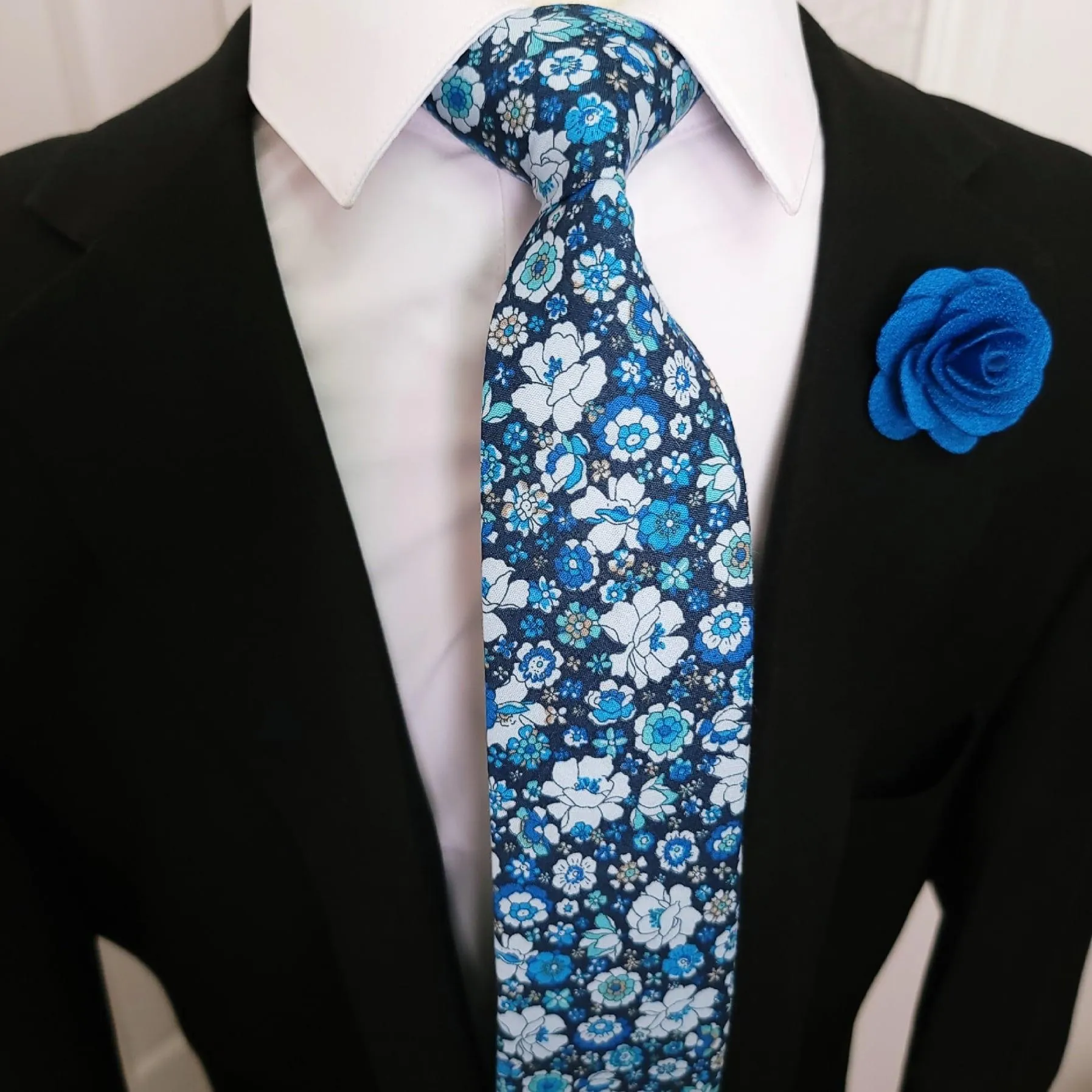 Navy Blue Floral Slim Tie