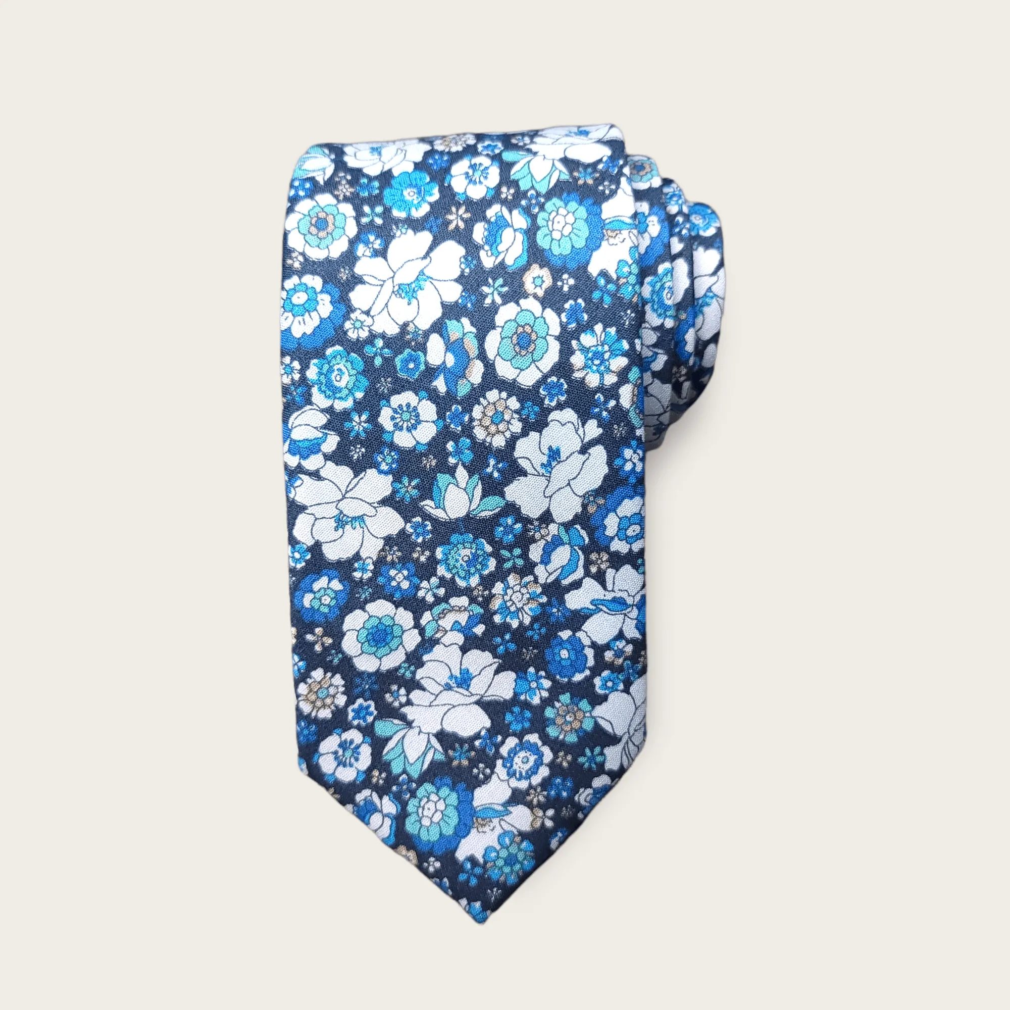 Navy Blue Floral Slim Tie