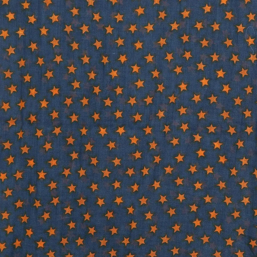 Navy Cotton Scarf With Orange Star Print