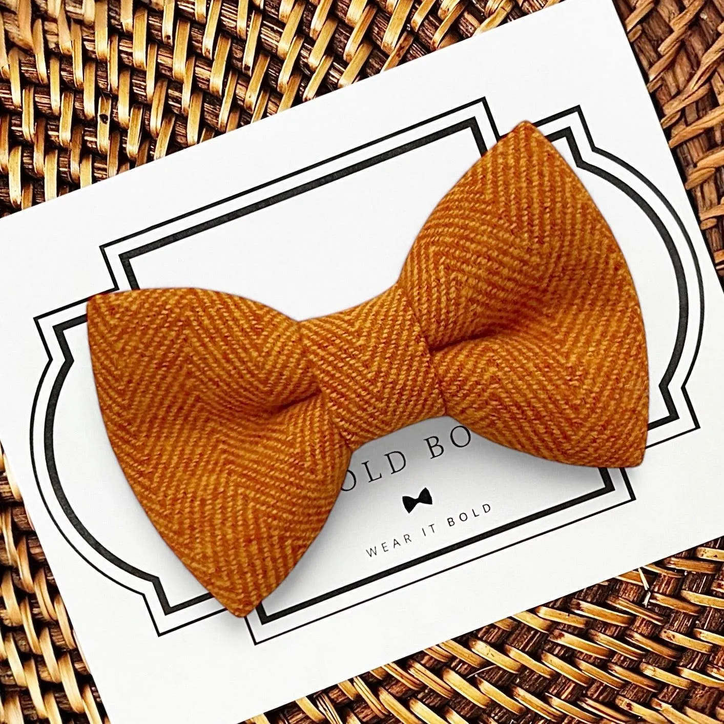 Orange Herringbone Bow Tie for Dog and Cat Collar