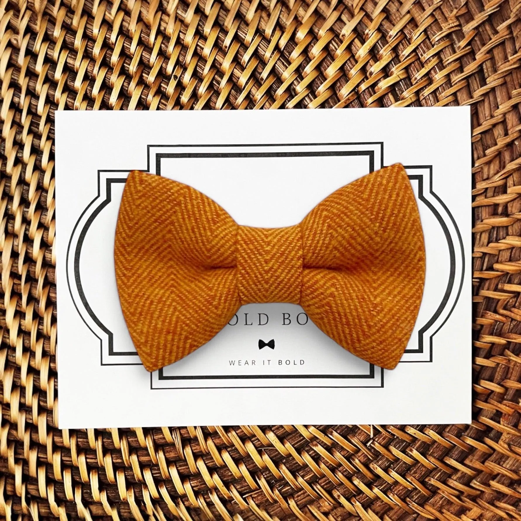 Orange Herringbone Bow Tie for Dog and Cat Collar