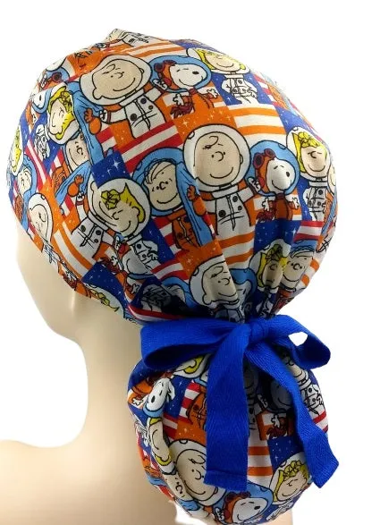 Peanuts Gang In Space Suits Ponytail Scrub Cap Doctor Theatre Nurse Hospital Paediatric Vet Surgical