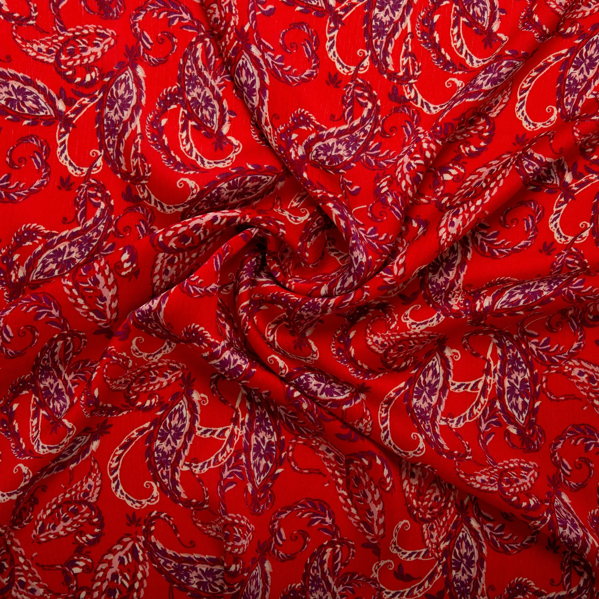 Printed polyester - MARCELINE - Paisley - Scarlet