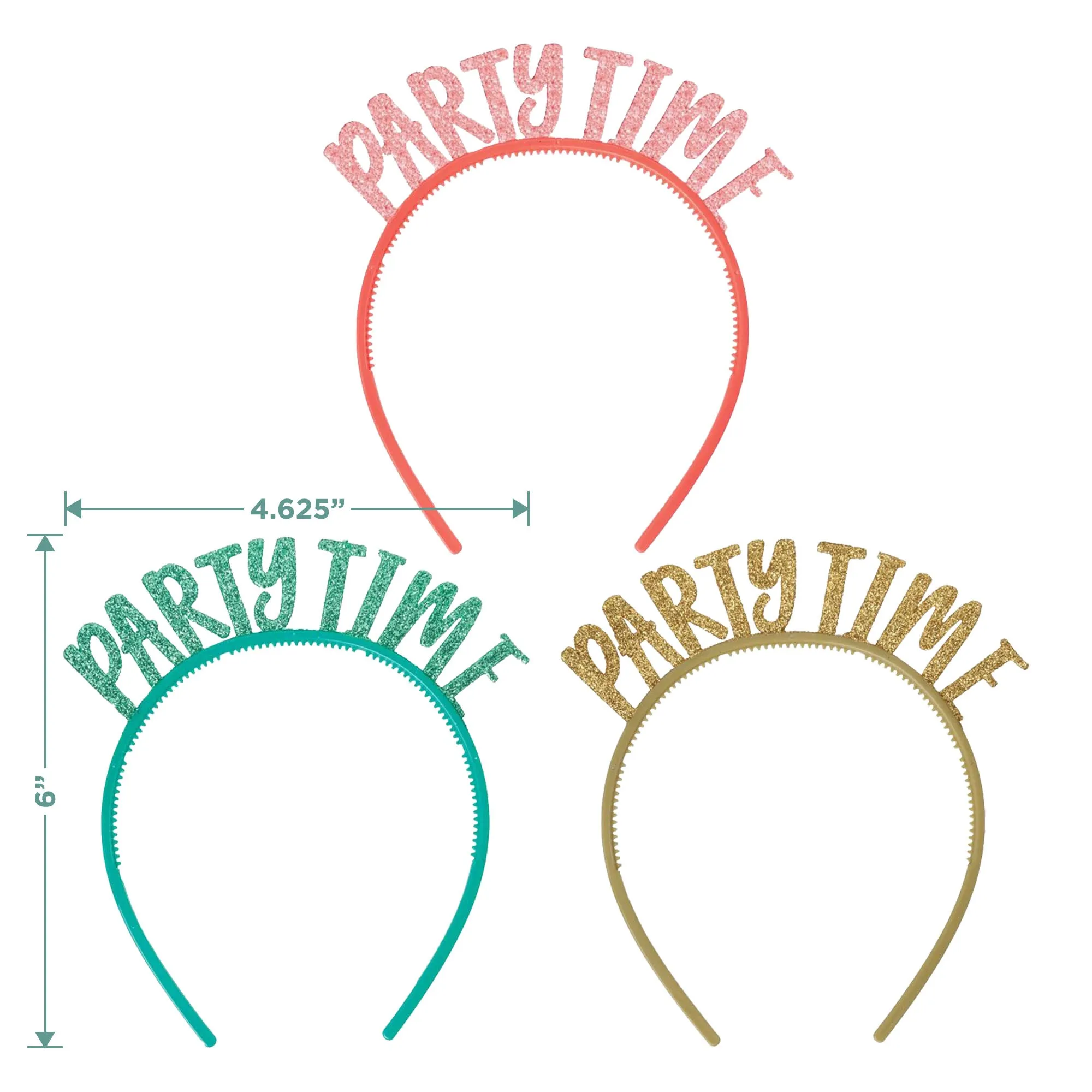 "Party Time" Plastic Headbands With Glitter For Party Favors & Accessories, 12 Count