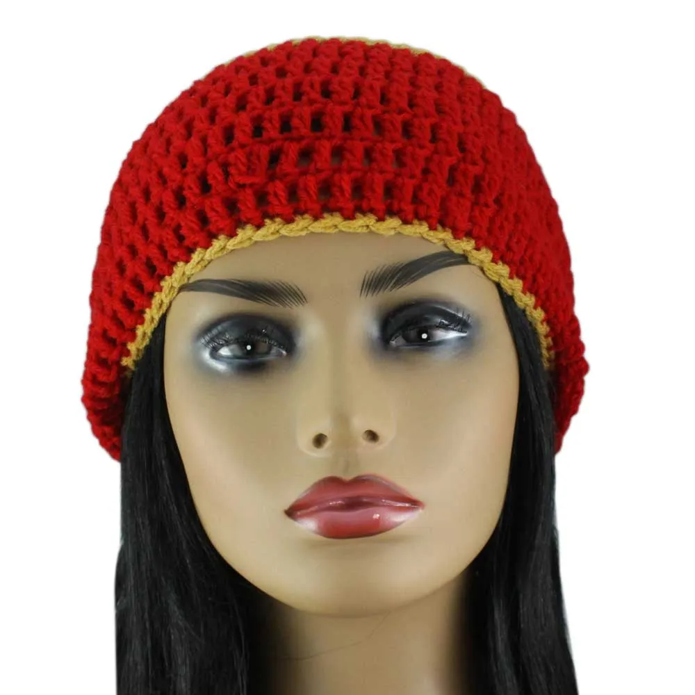 Red and Gold Crochet Beanie Hat Large/XL - STXH21LX