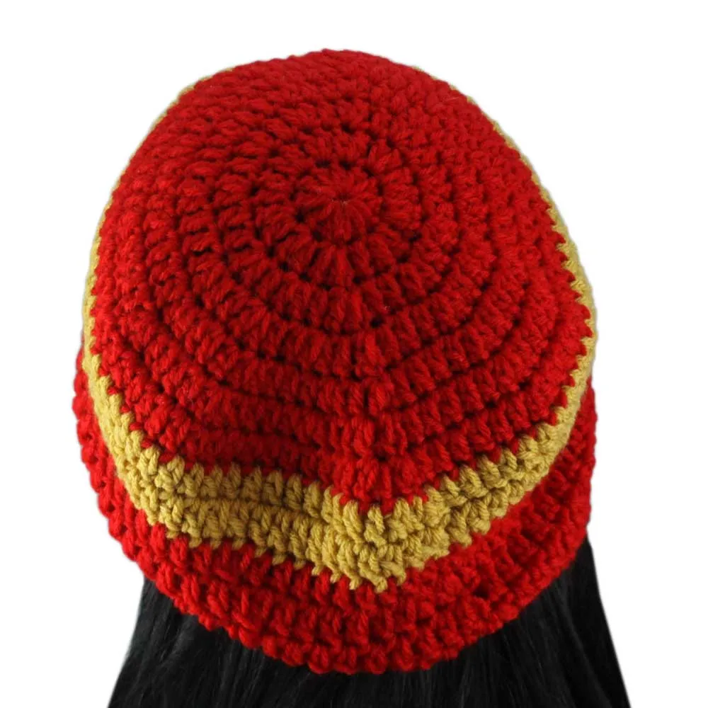 Red and Gold Crochet Beanie Hat Large/XL - STXH21LX