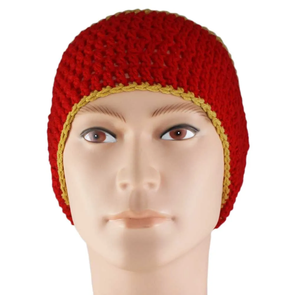 Red and Gold Crochet Beanie Hat Large/XL - STXH21LX