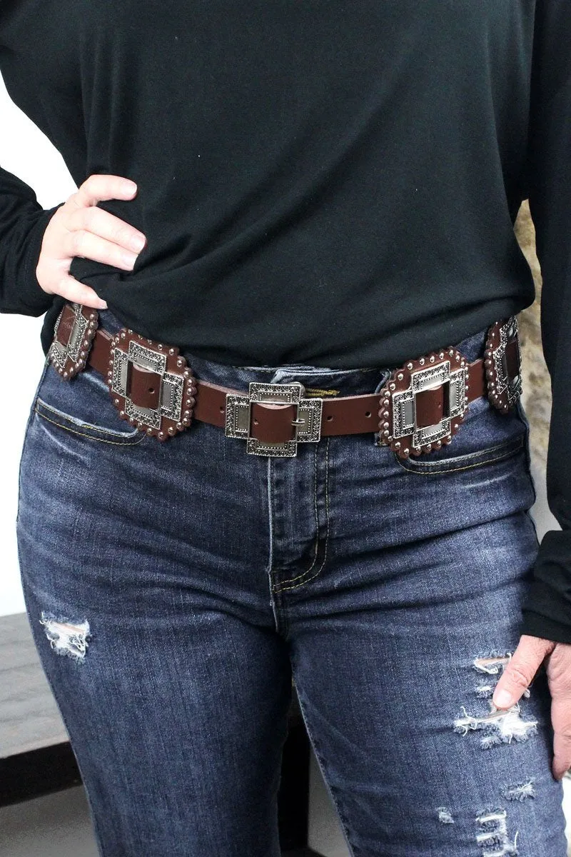 SAN CAMILO CROSS BROWN FAUX LEATHER BELT