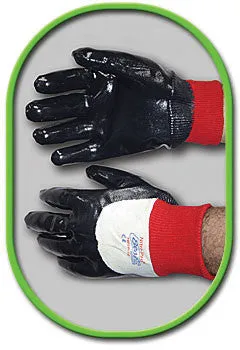 SHOWA Best Glove Size 9 Nitri-Pro Heavy Duty General Purpose Navy Flexible NBR Nitrile Palm Coated Work Gloves With White Cotton Jersey Liner And Red Knit Wrist