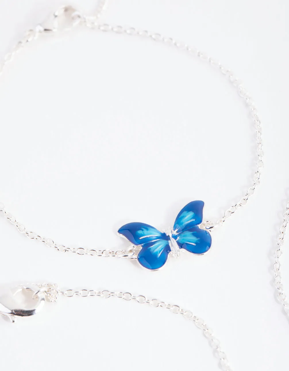 Silver Butterfly Bracelet & Anklet 4-Pack Set