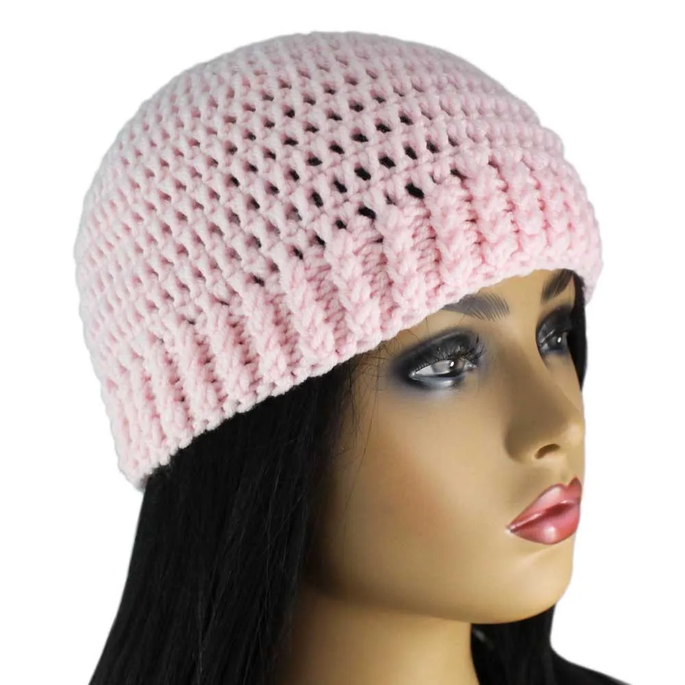 Soft Pink Crochet Snug Beanie Hat Medium/Large - JMCH55ML