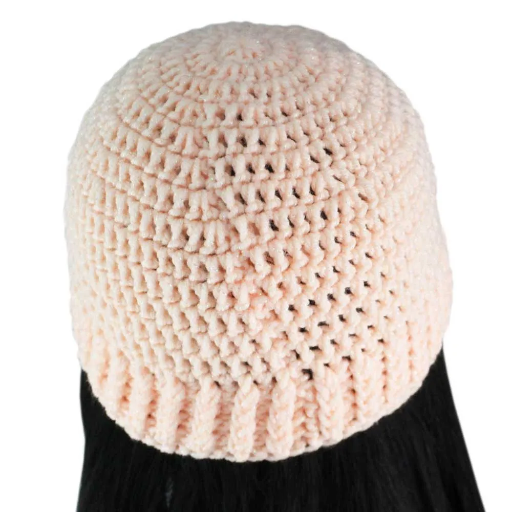 Sparkly Peach Crochet Snug Beanie Hat Medium/Large - JMCH65ML