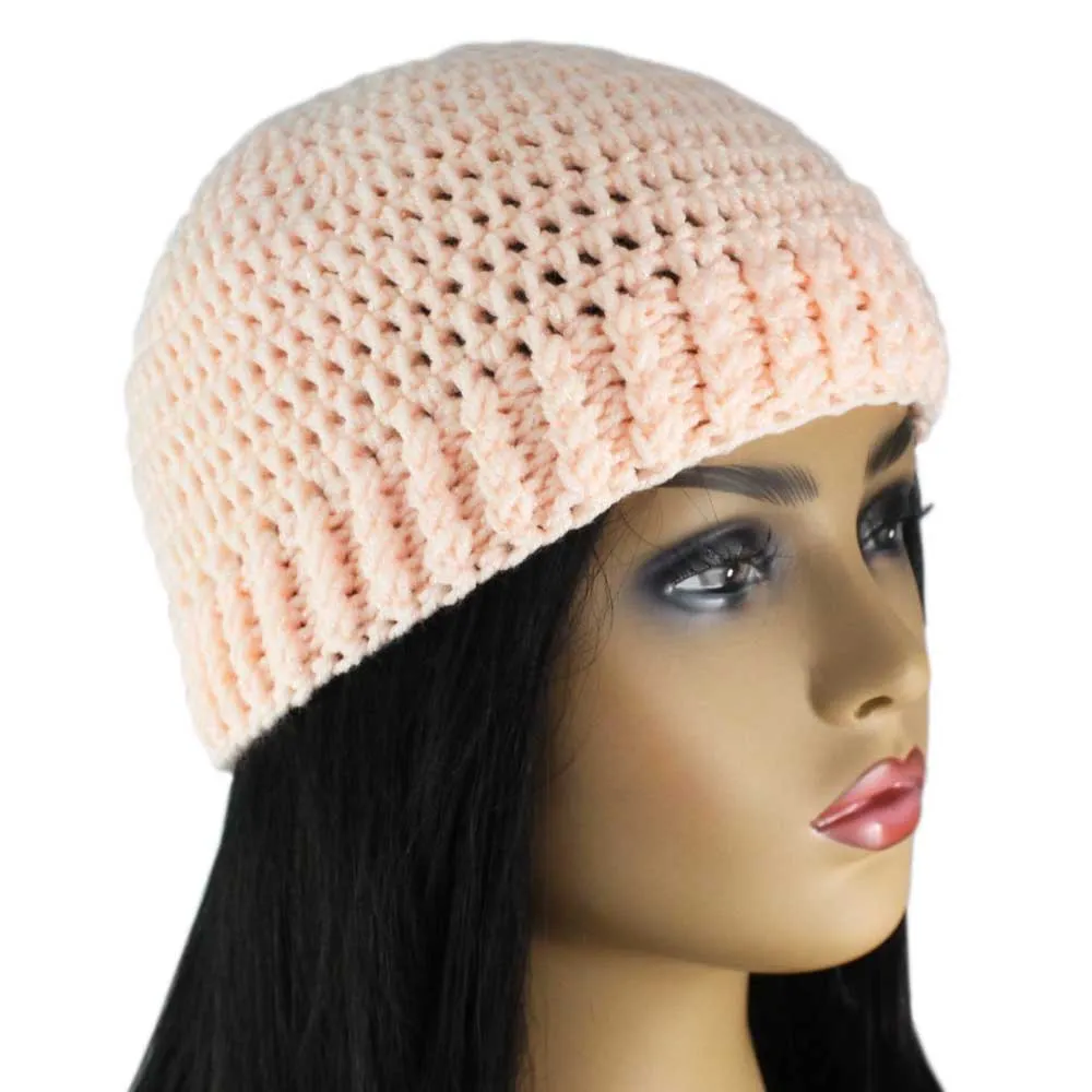 Sparkly Peach Crochet Snug Beanie Hat Medium/Large - JMCH65ML