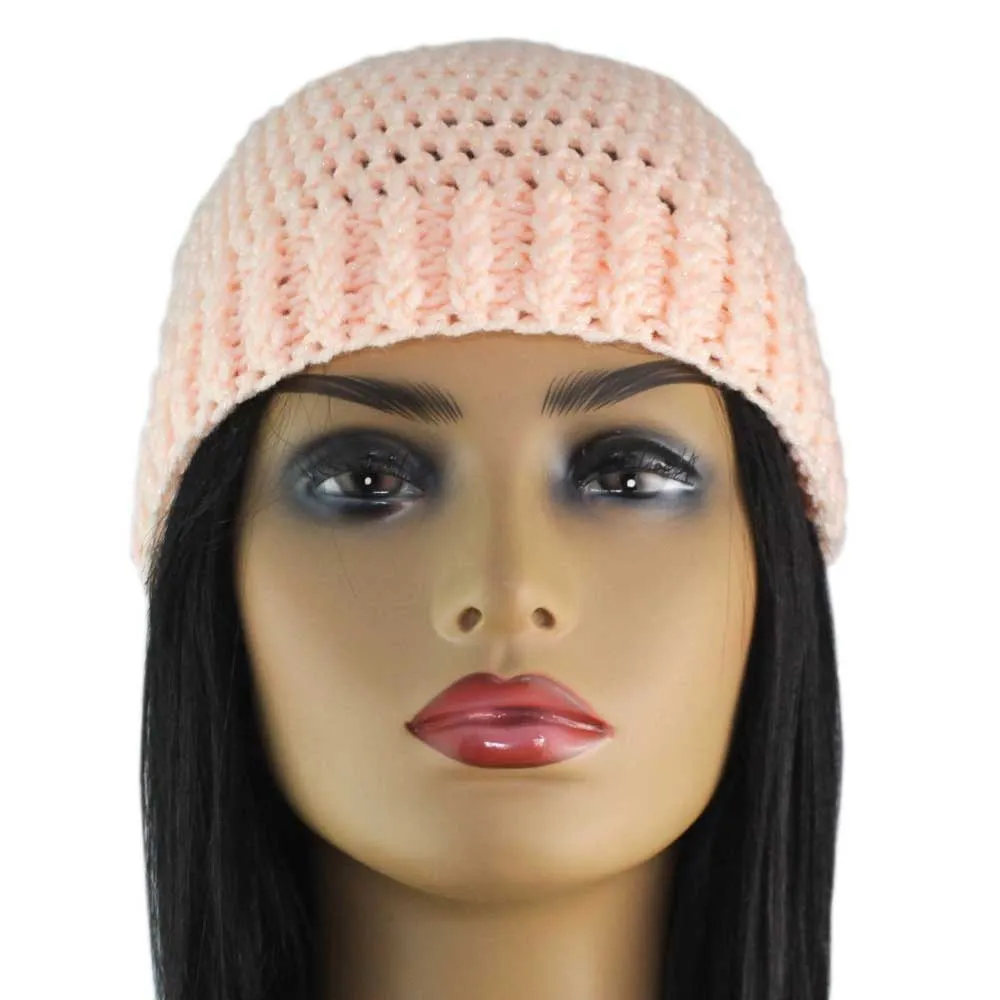 Sparkly Peach Crochet Snug Beanie Hat Medium/Large - JMCH65ML