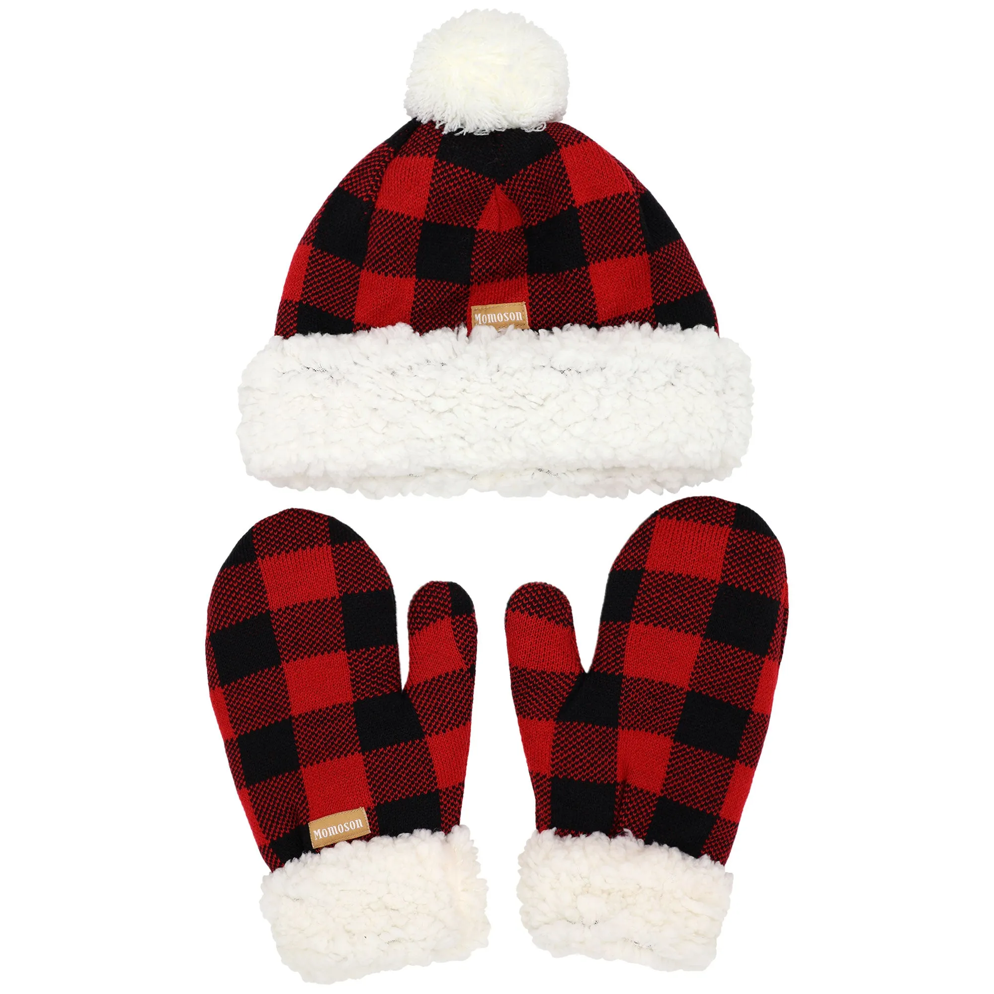 Women's Classic Winter Fleeced Thermal Pom Pom Beanie Hat and Mittens Set